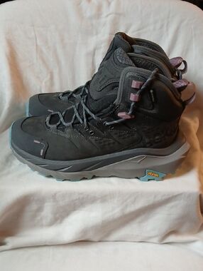 Hoka Women's Dark Gray Lace-Up Hiking Boots with Pink Accents